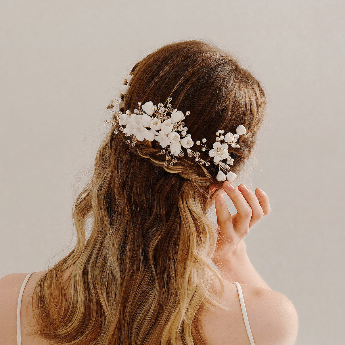 Pinza de pelo hecha a mano al por mayor del Rhinestone de la perla de la flor de la cerámica suave